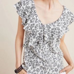 NWT Dolan Anthropologie Asymmetrical Black & White Tweed Ruffle Top-Size Medium